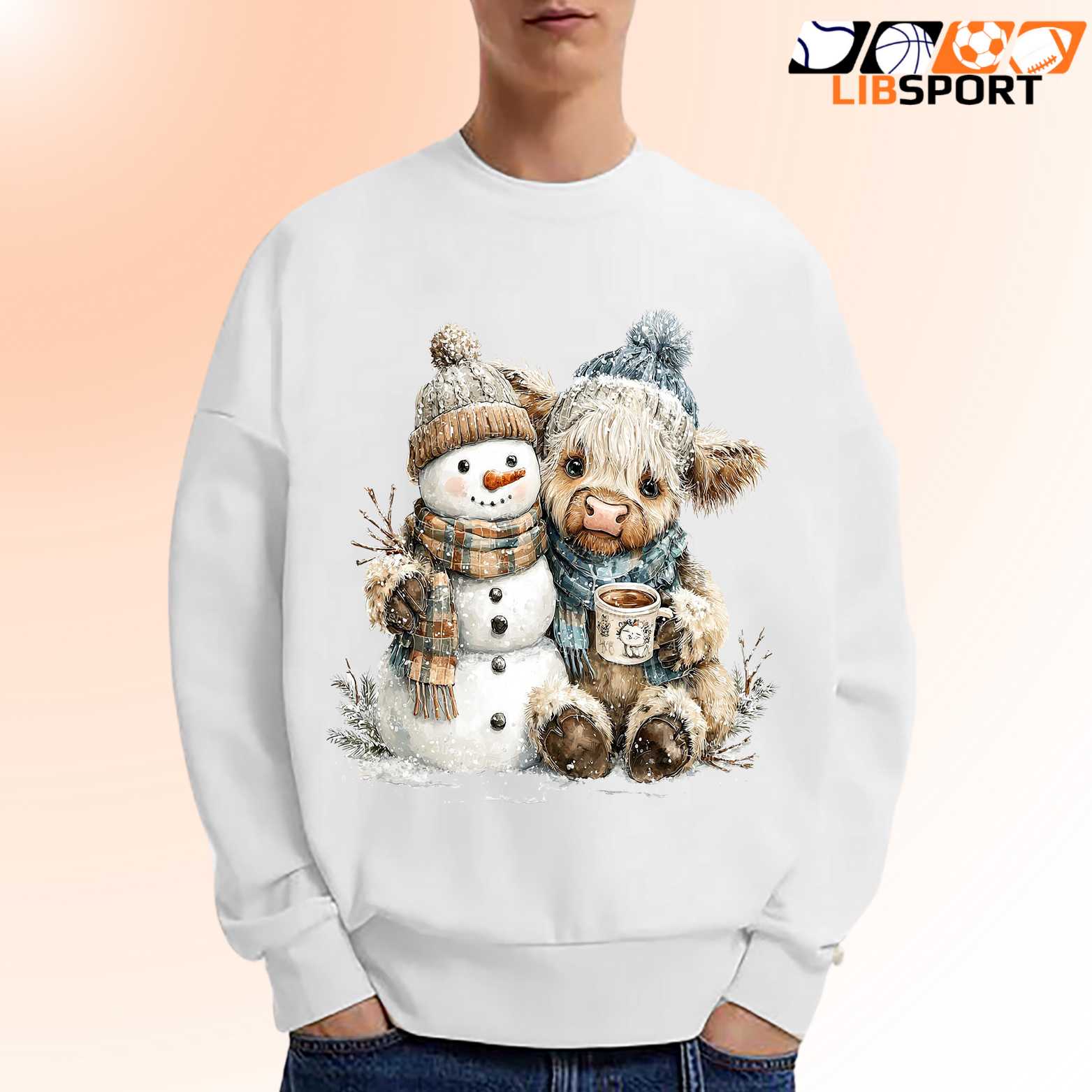 Highland Cow With Snowman Christmas Shirt, Cozy Winter Hot Cocoa Tee, Unisex T-Shirt